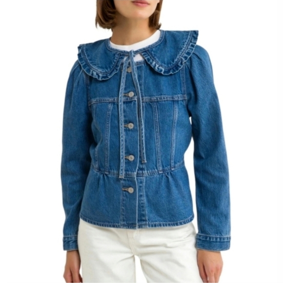 LEVI'S Contemporary Prairie Denim Ruffle Collar Trucker Jacket - Picture 1 of 8